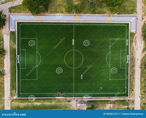 An Aerial View of the Football Field Stock Image - Image of play, goal ...