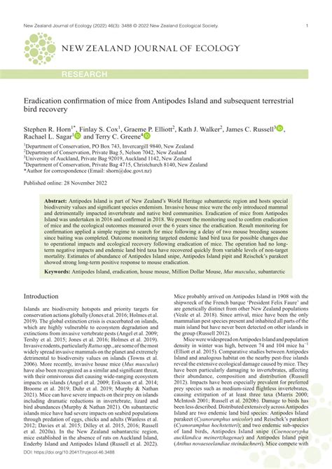 (PDF) Eradication confirmation of mice from Antipodes and subsequent ...