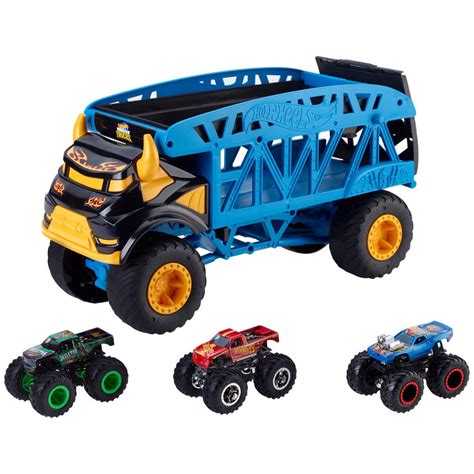 Hot Wheels Monster Trucks Monster Mover Transport Truck +3 Trucks ...