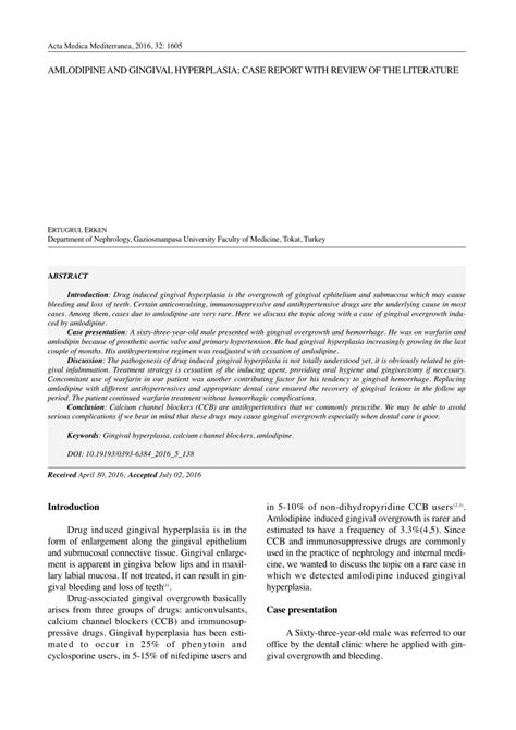 (PDF) Amlodipine and gingival hyperplasia; case report with review of ...