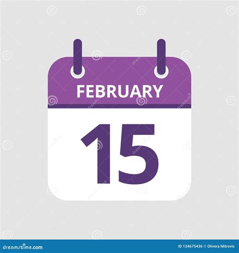 Calendar 15th of February stock vector. Illustration of event - 134675436