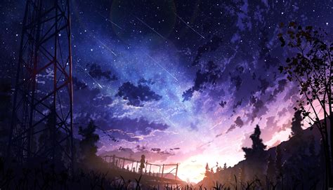 Download 4k Aesthetic Anime Shooting Stars In Sky Wallpaper ...