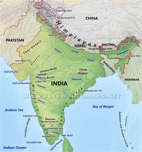 Mountain ranges of India map - Mountain ranges map of India (Southern ...