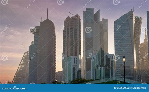 The Skyline of Doha City Center during Evening Stock Photo - Image of ...