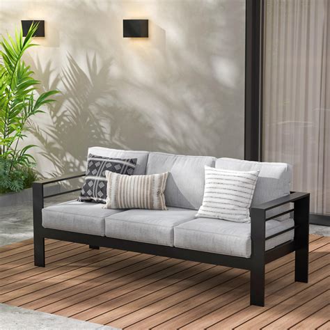 Wisteria Lane Patio Furniture Aluminum Sofa, All-Weather Outdoor 3 ...