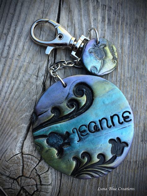 Hand stamped Metallic Personalized Polymer Clay Keychain