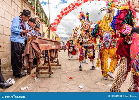 Marimba Musicians & Traditional Folk Dancers in Street, Guatemala ...