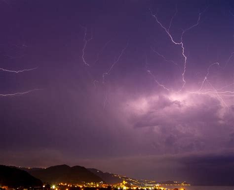 Premium Photo | Lightning in sky at night