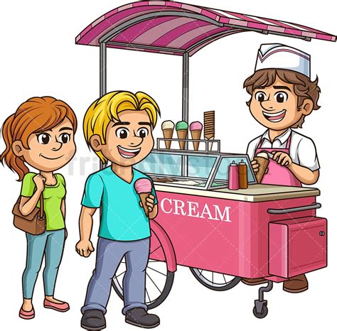 Ice Cream Cart With Customers Cartoon Clipart Vector - FriendlyStock