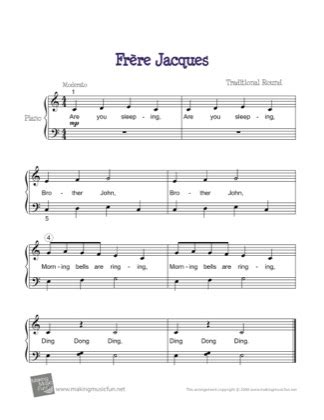 Frere Jacques - Traditional Free Piano Sheet Music PDF