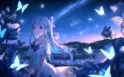 Anime girl Wallpaper 4K, Dream, Lonely, Butterflies