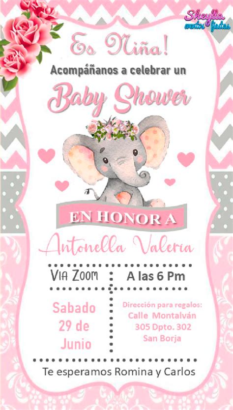 Tarjeta de invitación de baby shower elefantita bebe para niña – Artofit