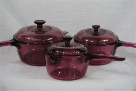 Vintage Corning Pyrex Cranberry Visions Glass Cookware Set