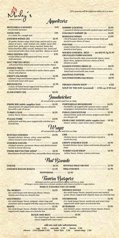 Morleys American Grill and Tavern Menu and Daily Specials | Massena NY