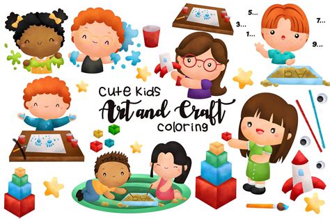 Cute Kids Art Craft Clipart Watercolor Graphic by Inkley Studio ...