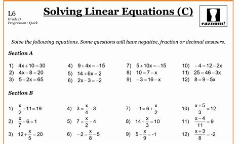 50 Solving Linear Equations Worksheet Pdf