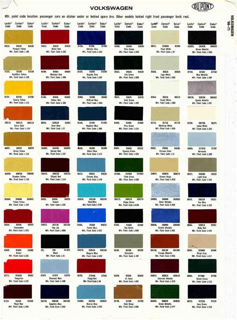 the color chart for volkswagen's paint colors