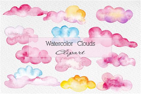 Pink Clouds Clipart Girls Room Decor Watercolor PNG Tags - Etsy