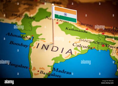 India marked with a flag on the map Stock Photo - Alamy