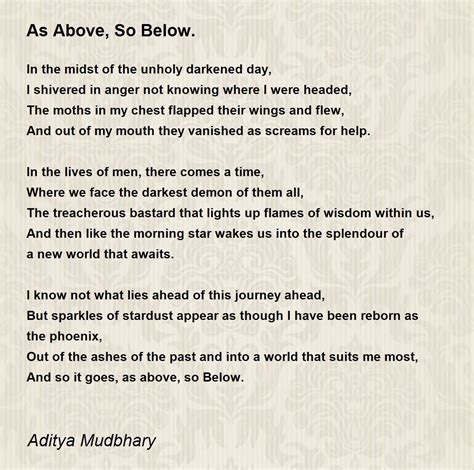 As Above, So Below. - As Above, So Below. Poem by Aditya Mudbhary