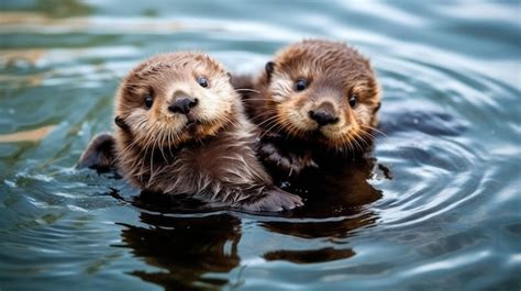 Premium AI Image | Playful and Adorable Baby Sea Otters Floating on ...