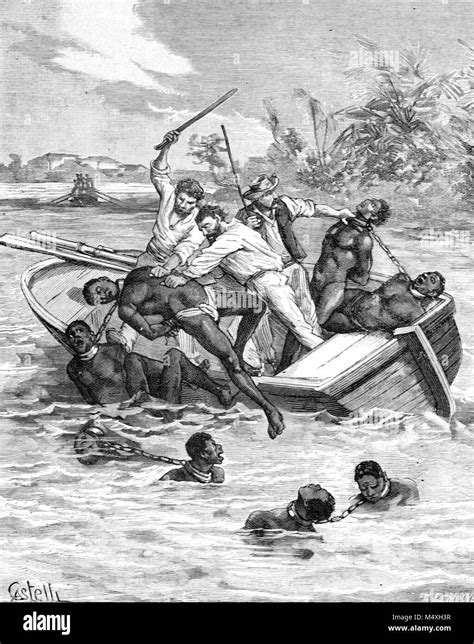 Black African Slaves Thrown off Slave Ship into Sea. Slave Trade and ...