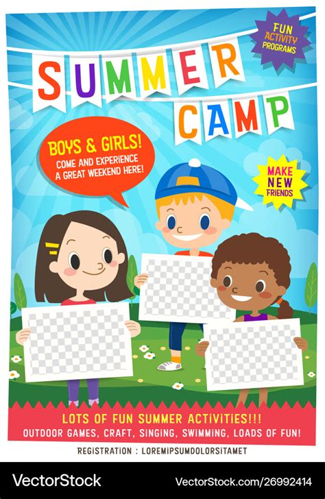 Kids summer camp education advertising poster Vector Image