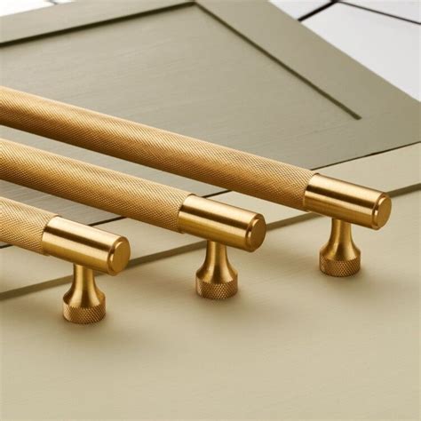 Knurled Satin Brass Cupboard T-Bar Pull Handle - 160mm, 260mm, 360mm ...