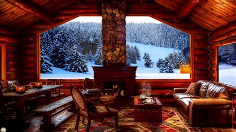 Cozy Cabin Winter Ambience | crackling Fireplace Sounds & Snow Fall for ...