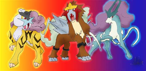 Raikou, Entei y Suicune by Recorr on deviantART