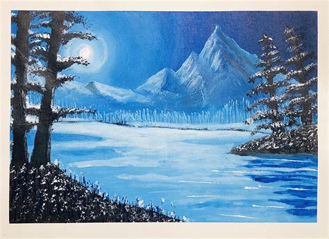 Another acrylic painting of Snowy mountains on paper : painting