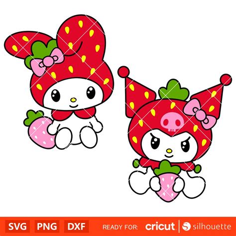 Strawberry My Melody & Kuromi Bundle Svg, Sanrio Svg, Hello Kitty Svg ...