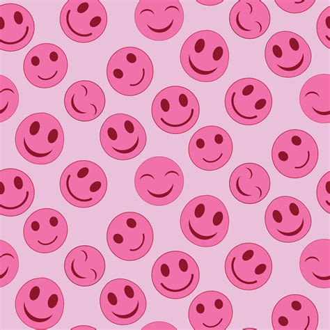 Cute Kawaii hot pink happy faces seamless pattern on dusty pink ...