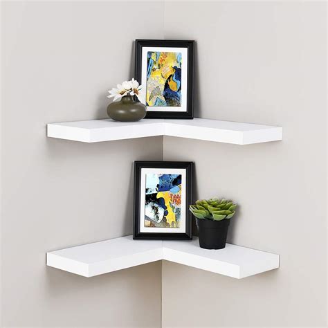 WELLAND Wall Mounted Display Shelves Floating Corner Shelf, Set of 2 ...