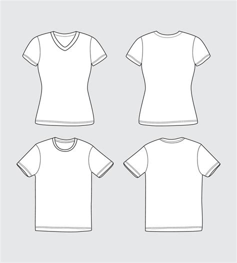 Flat Vector Outline White T-shirt Front, Back and Fold Apparel Template ...