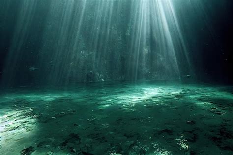 Premium Photo | Dark underwater cave with green seabed