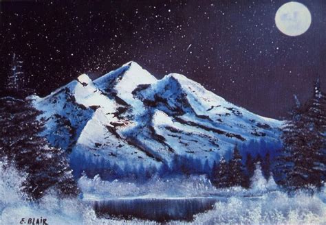 Night Mountain Painting at PaintingValley.com | Explore collection of ...