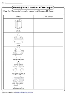 Cross Sections of 3D Shapes Worksheets