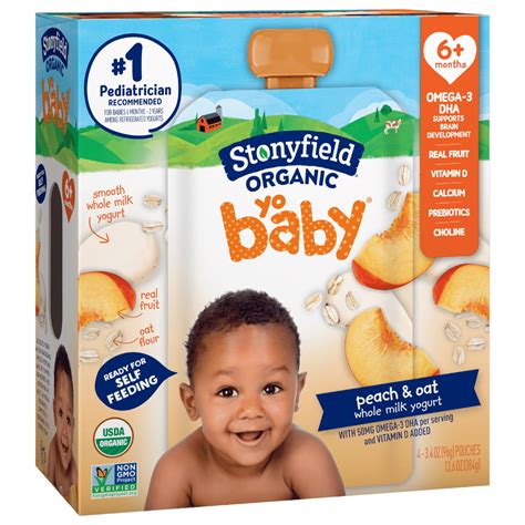 Stonyfield Organic YoBaby Whole Milk Baby Yogurt Pouches, Peach & Oat ...