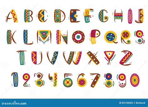 Primitive Mexican Font. Tribal Indian or African Letter Numbers Vector ...