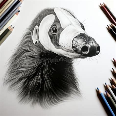 Hyper-realistic Badger Portrait with Colored Pencils Stock Illustration ...