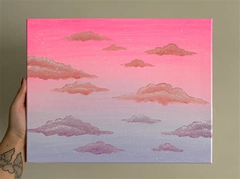 Cotton Candy Pink Sky Painting Cloudy Dream Acrylic | Etsy