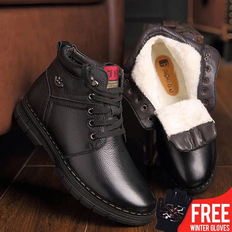 2018 New Winter Shoes Men's Boots Geniune Leather Wool Inside Hot Warm ...