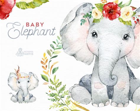 Baby Elephant. Watercolor little animal clipart babies | Etsy