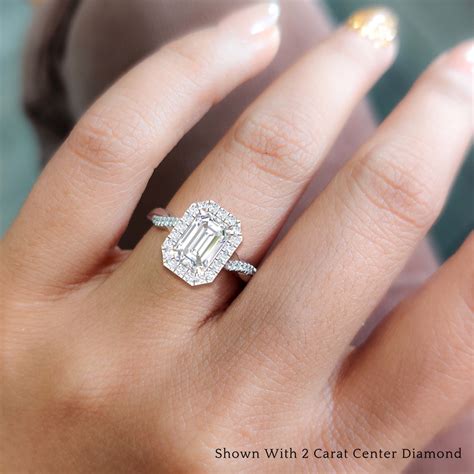 Vine Emerald Cut Halo Moissanite Diamond Engagement Ring In 14K White ...