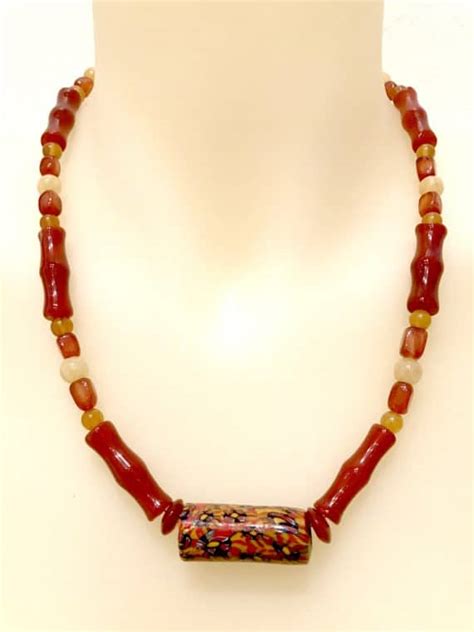 Agate and jade necklace with antique African trade bead N004125 ...