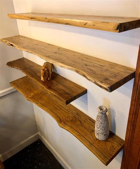 Rustic Live Edge Solid Teak Wood Floating Shelf With Hardware 47.25 ...