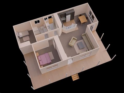 42 Apartment Low Cost 2 Bedroom House Floor Plan Design 3D Excellent ...