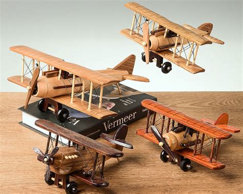 Wood Airplane Toy, Handmade Wooden Toy, Vintage Plane Ornament, Kids ...