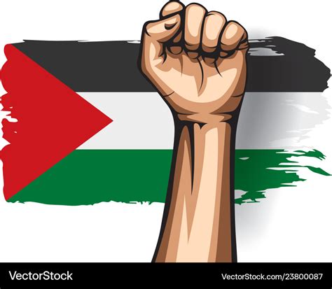 Palestine flag and hand on white background Vector Image